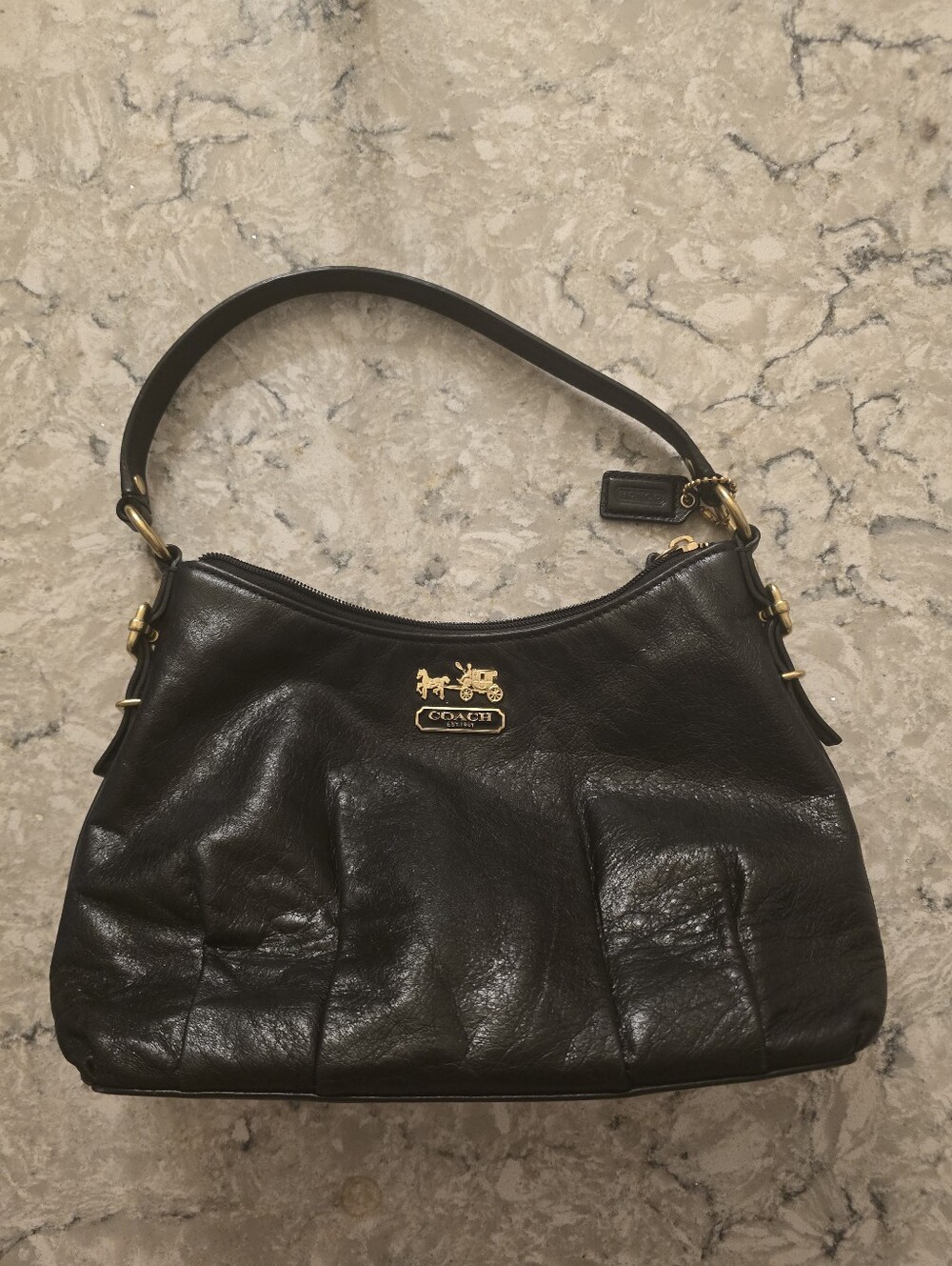 Coach Black Leather Shoulder Bag with Gold Logo